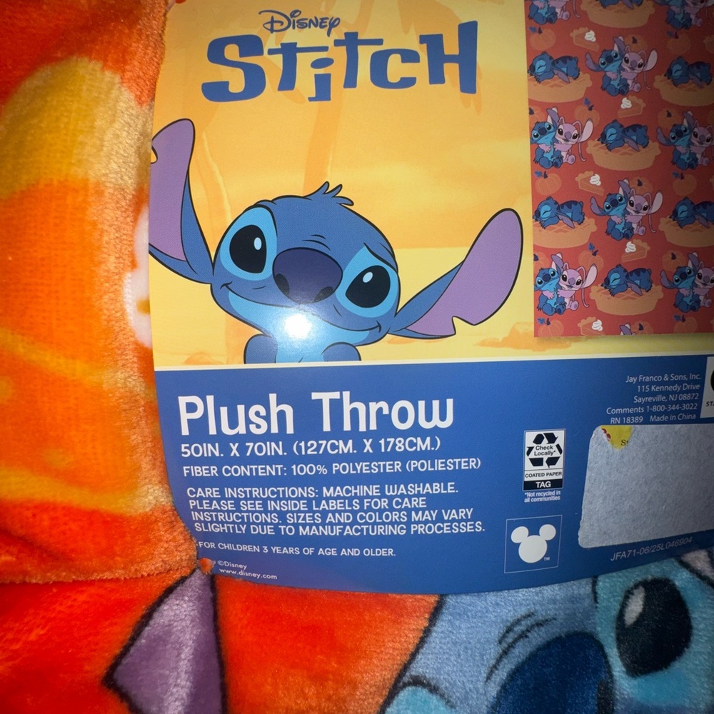 Disney Stitch Plush Throw - Orange and Blue